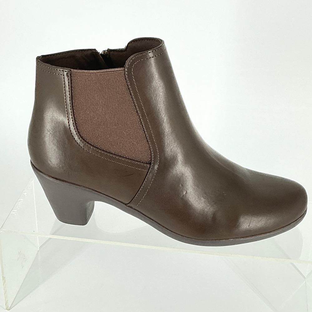 Easy Spirit Size 9 Caelan Brown Leather Ankle Booties NEW Block Heel $99